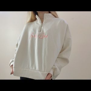 “self love” cropped h&m quarter zip